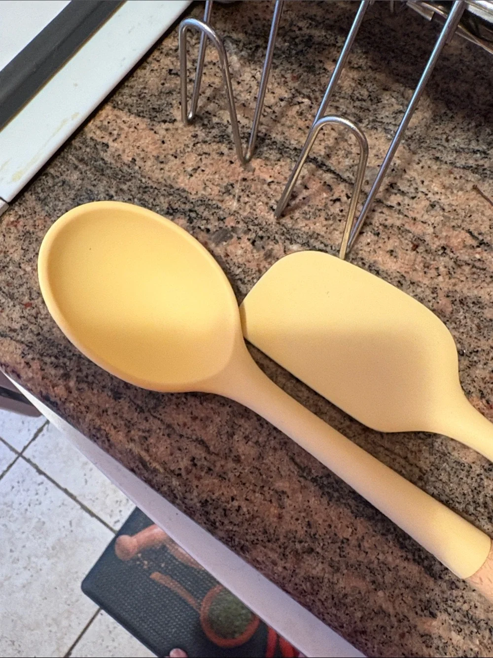 Yellow Silicone Wooden-Handle Spoon & Spatula Set